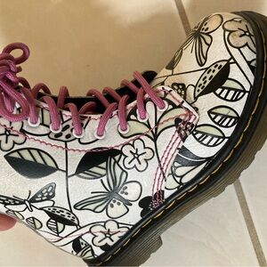 Very gently used Toddler Dr. Martens White and Pink Boots with Floral Design